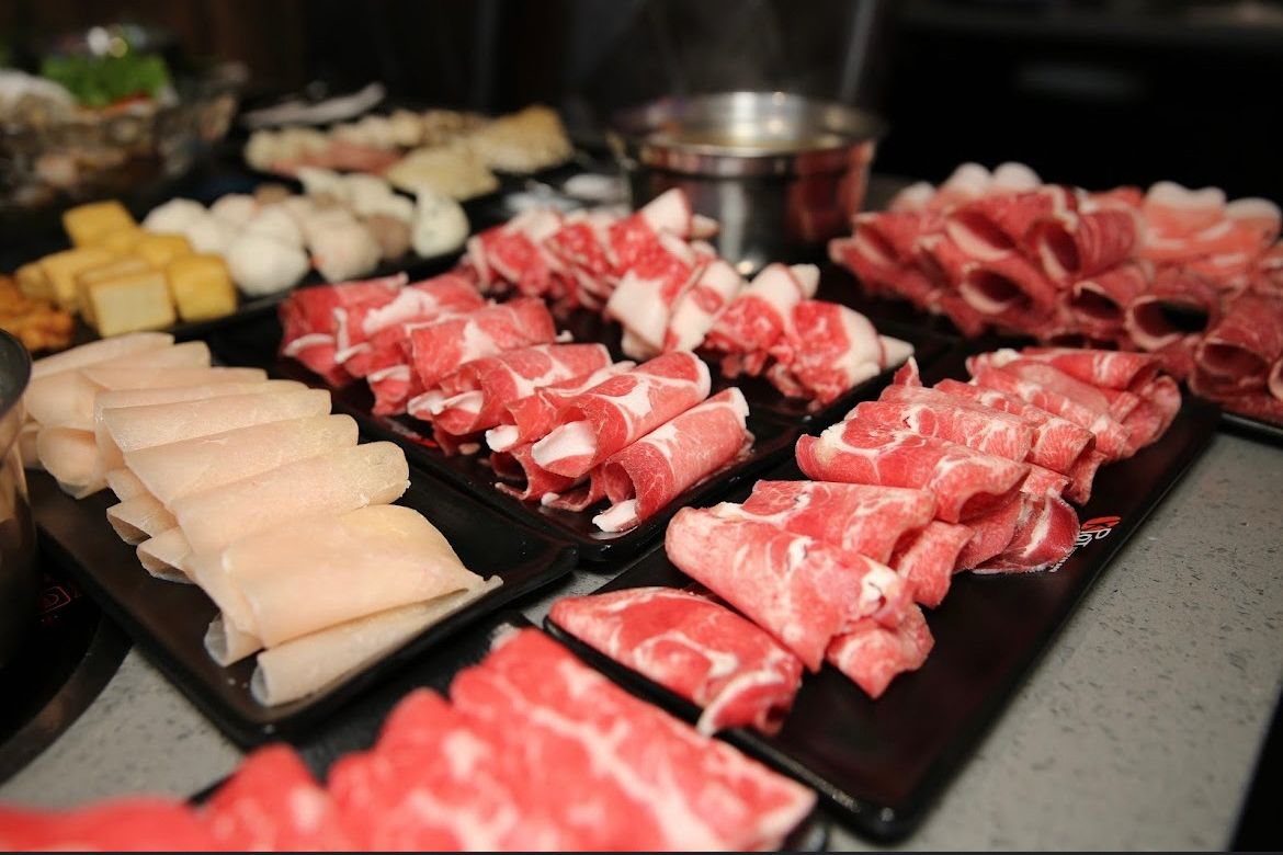 Thinly Sliced Beef, Pork Belly & Fish Platters at Hi Pot, Hot Pot & Asian BBQ Restaurant in Pottstown