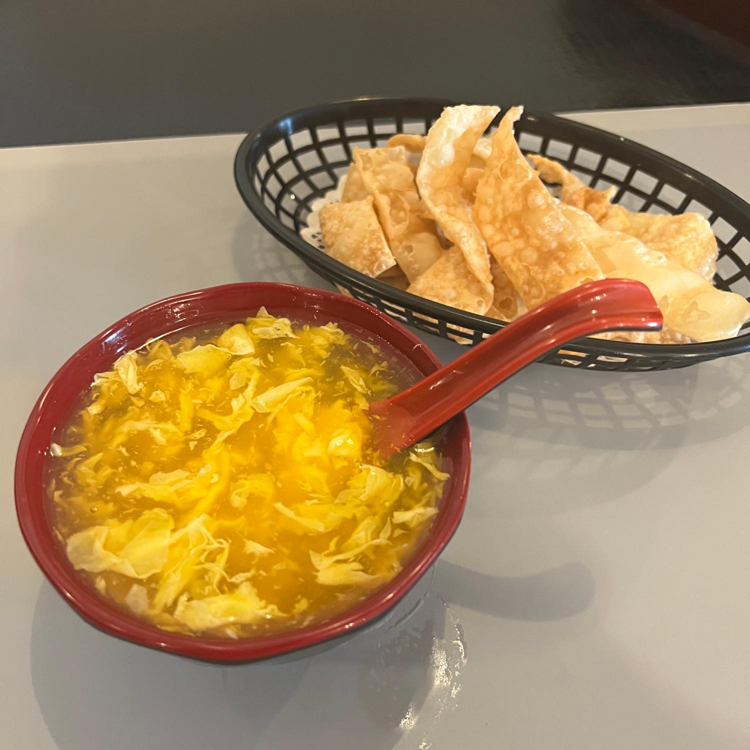 New-Imperial-Chinese-Restaurant-Egg-Drop-Soup-Easton Silky egg drop soup with crispy wonton strips at New Imperial, a Chinese Restaurant in Easton