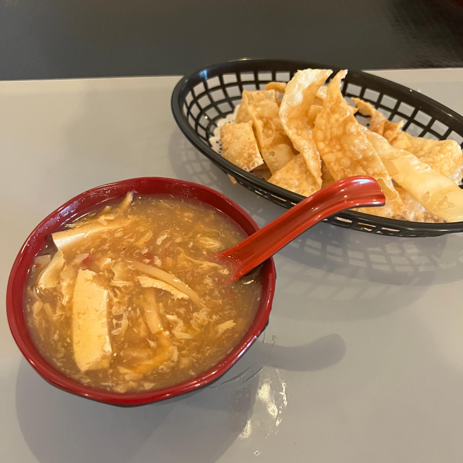 New-Imperial-Chinese-Restaurant-Hot-and-Sour-Soup-Easton Spicy hot and sour soup with crispy wonton strips at New Imperial, a Chinese Restaurant in Easton