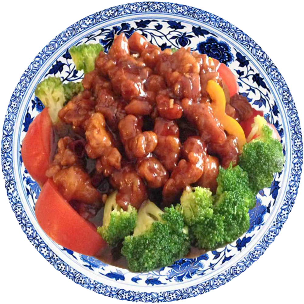 Crispy chicken in spicy-sweet sauce with broccoli at New Panda 2, a Chinese Restaurant in Gaston