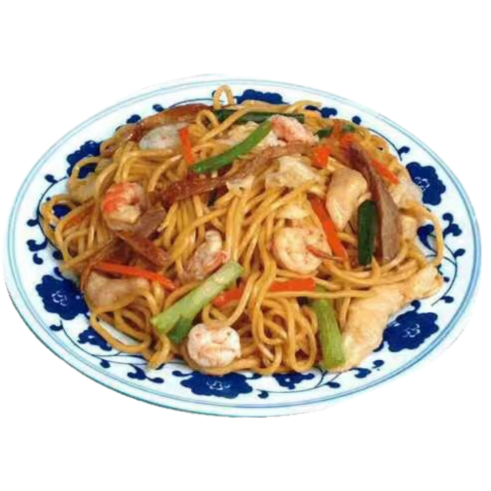 Stir-fried noodles with shrimp, chicken, and veggies at New Panda 2, a Chinese Restaurant in Gaston