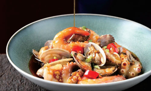 Marinated mixed seafood with chili and sauce at New Shanghai No. 1, a Chinese restaurant in San Gabriel