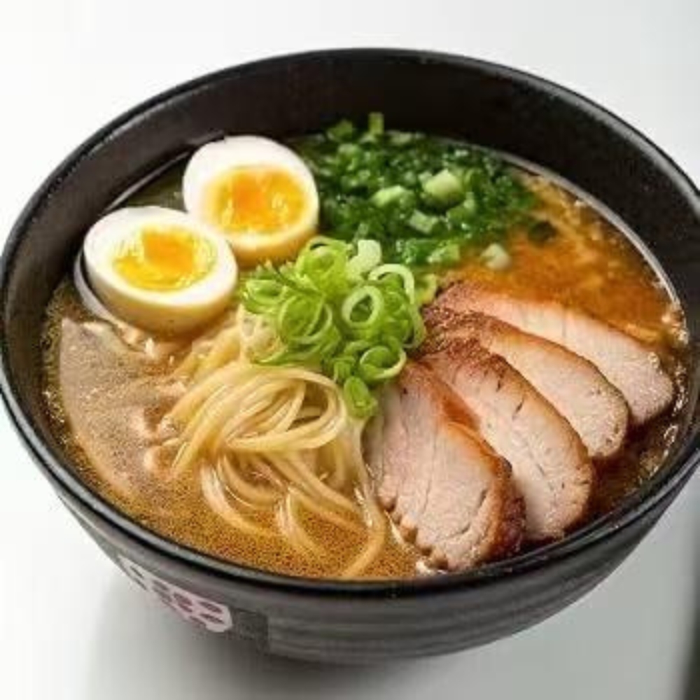 Japanese ramen with chashu pork and soft boiled eggs at New Tokyo Sushi, a Sushi Restaurant in Jamaica