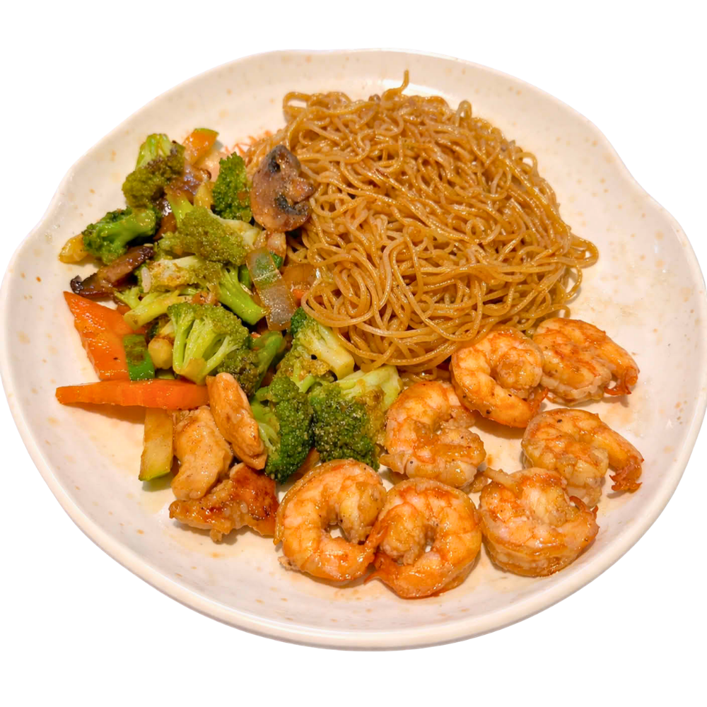 Shrimp and chicken lo mein with mixed vegetables at New Tokyo & Ichiban Japanese Grill, a Japanese Restaurant in Tupelo