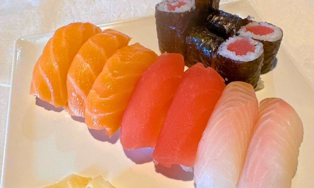Sushi and sashimi combo with salmon, tuna, and white fish at New Tokyo & Ichiban Japanese Grill, a Japanese Restaurant in Tupelo