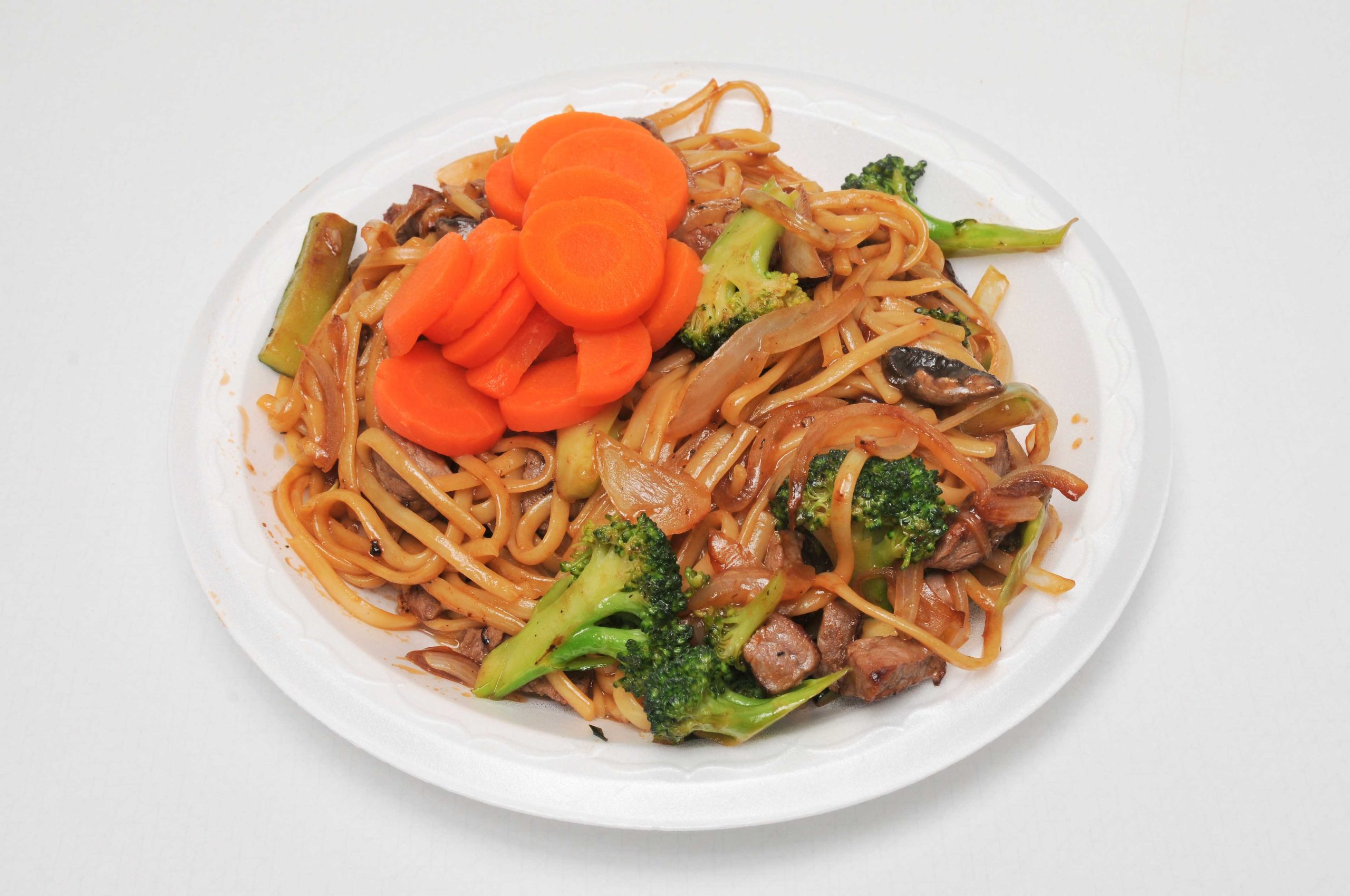 Hibachi noodles with beef carrots broccoli and onions at New Yamazato, a Japanese Hibachi Restaurant in Rocky Mount