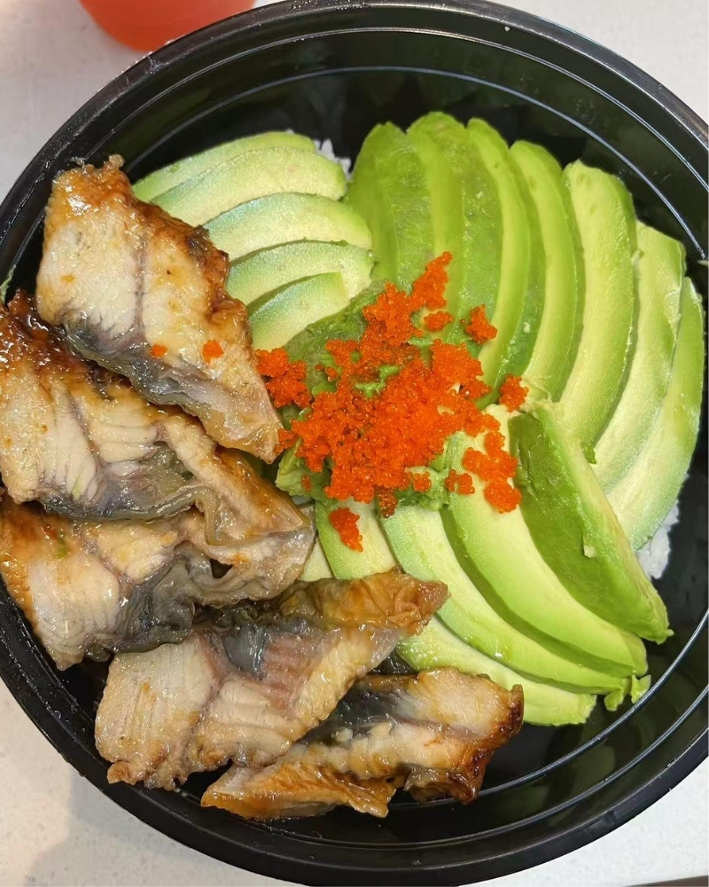 Grilled eel and avocado poke bowl with fish roe at Ninja Cafe - Kung Fu Tea, a Bubble Tea Store in High Point