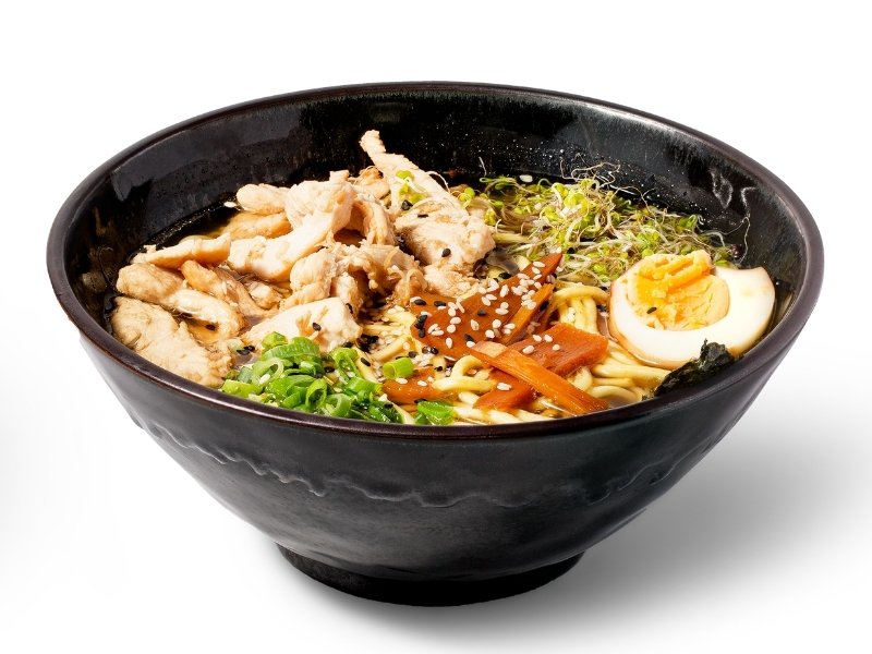 Ramen with soft-boiled egg and fresh toppings at Ninja Cafe - Kung Fu Tea, a Bubble Tea Store in High Point