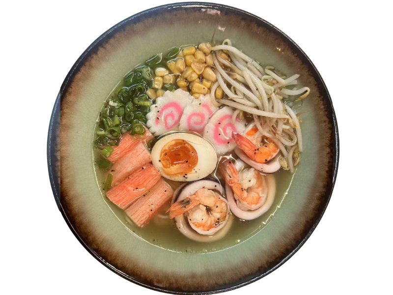 Japanese ramen with seafood, corn, bean sprouts, and green onions at Ninja Ramen, a Japanese Restaurant in Englewood