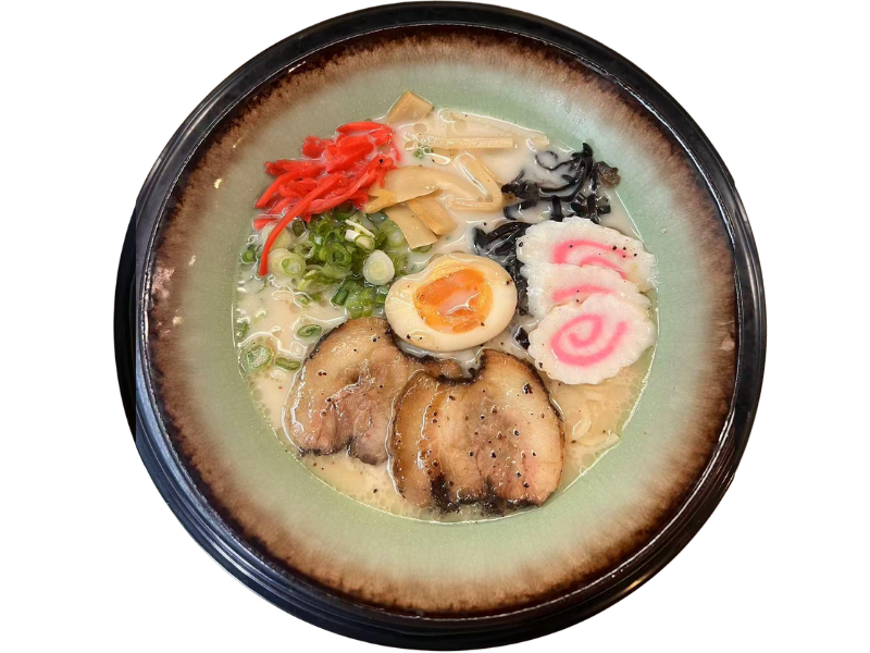 Creamy tonkotsu ramen with chashu, egg, bamboo shoots, and seaweed at Ninja Ramen, a Japanese Restaurant in Englewood