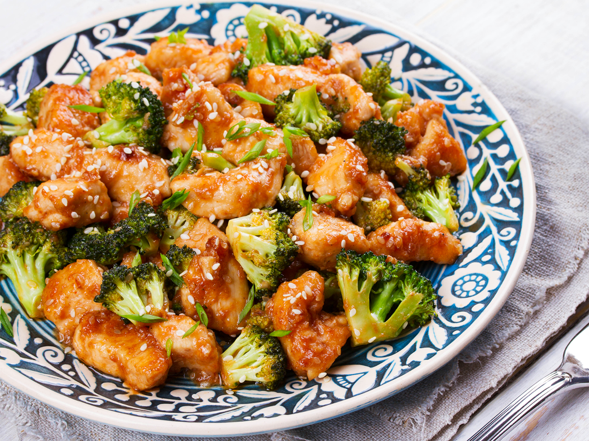 Glazed sesame chicken stir-fried with crisp broccoli florets at No. 1 China, a Chinese Restaurant in Jackson