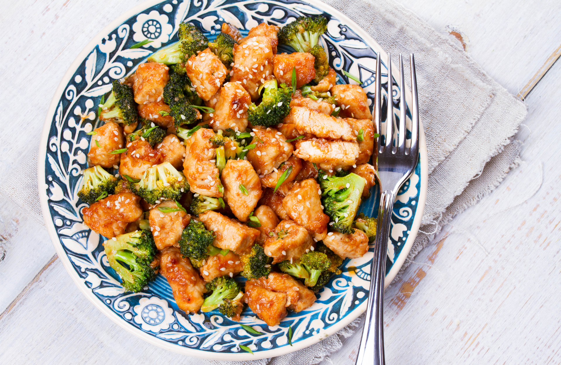 Sesame chicken stir-fry with broccoli and green onions at No 1 Chinese Restaurant in Chesapeake
