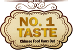 A logo with the text "NO. 1 TASTE" and "Chinese Food Carry Out" in a decorative frame