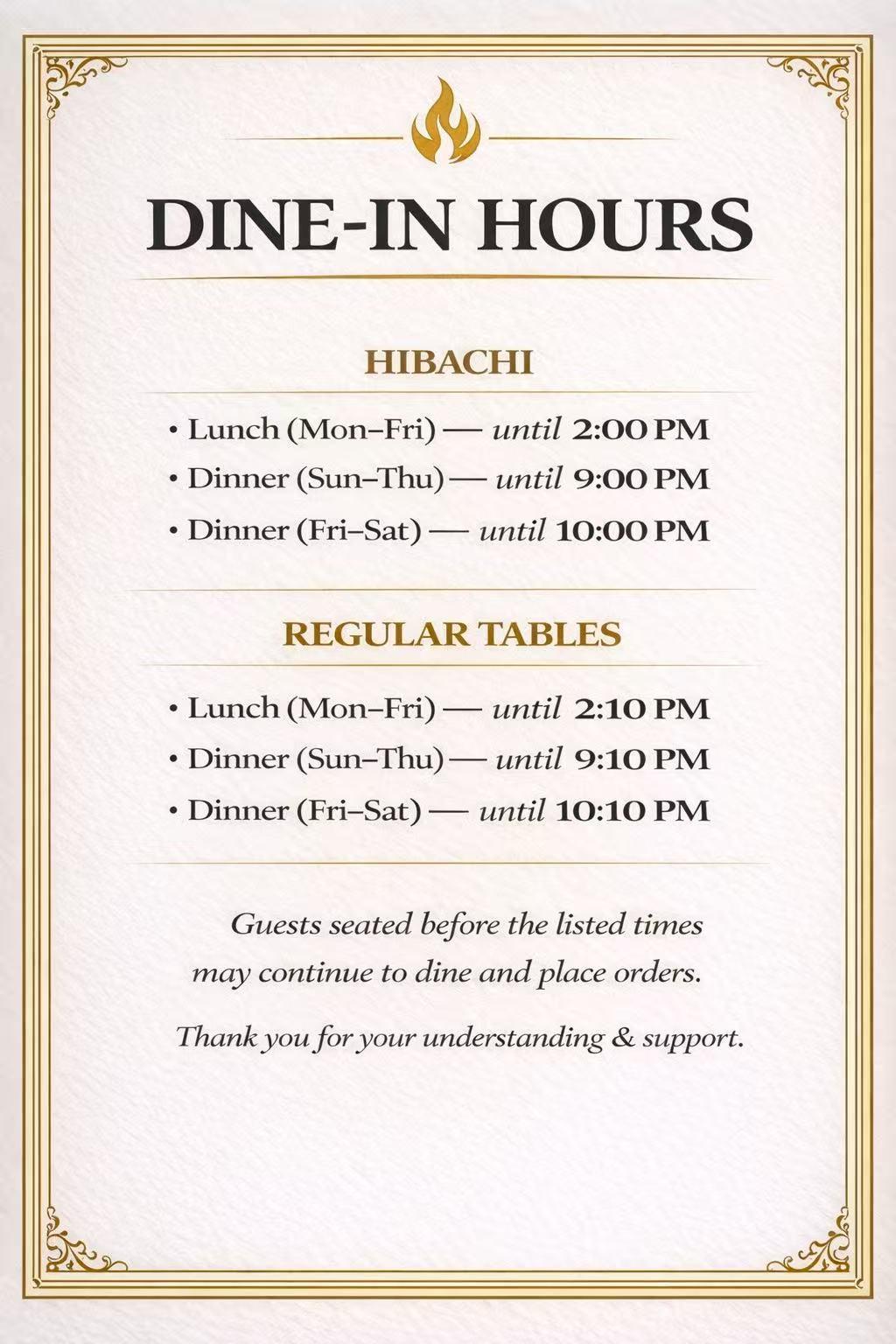 Dine In Hours