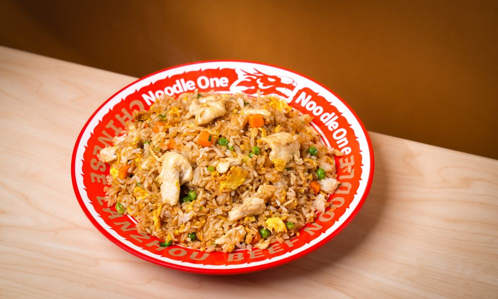 Aromatic fried rice with chicken, eggs & veggies at Noodle One, a Halal Restaurant in Frisco