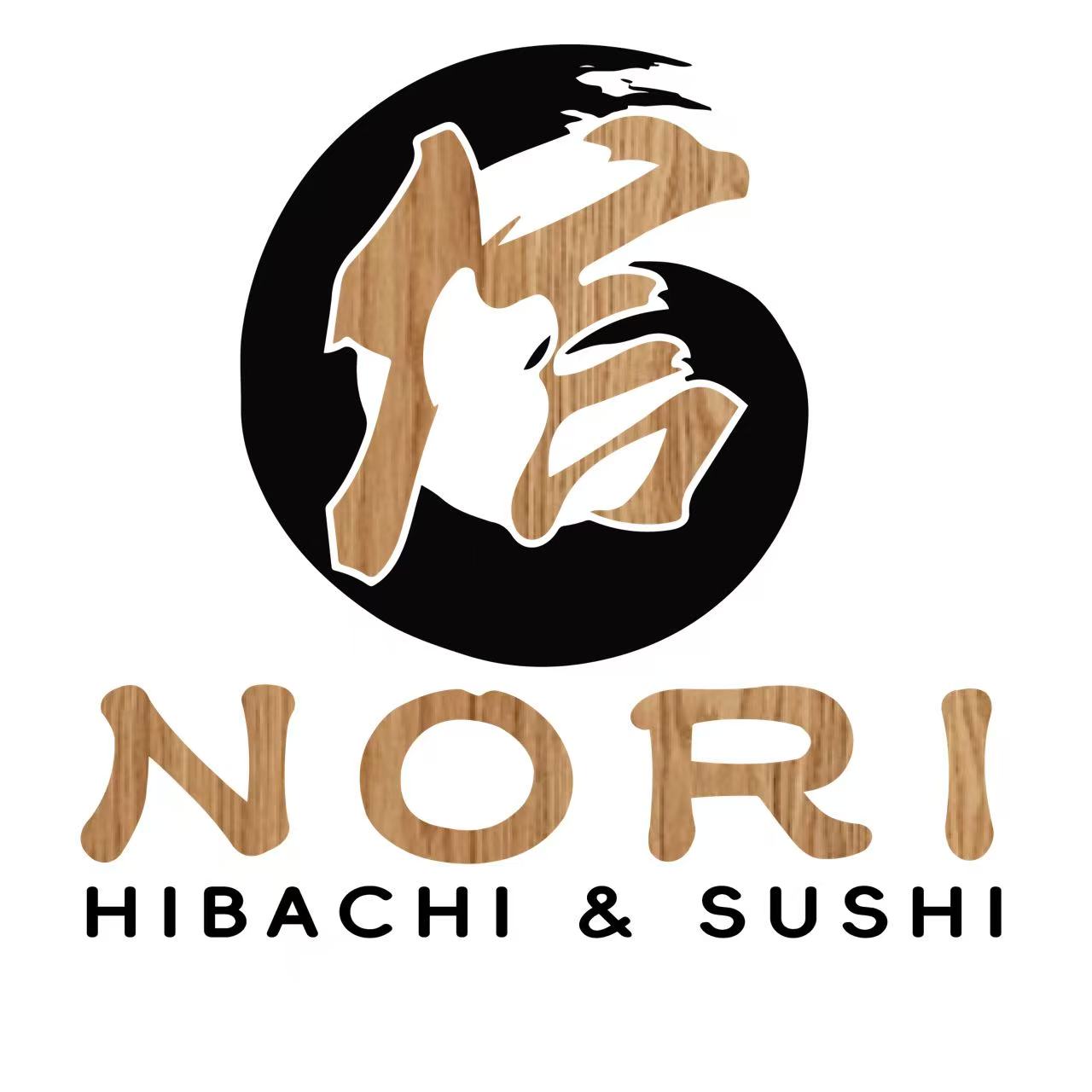 Restaurant logo featuring the character "信" (trust) as the emblem, paired with the restaurant name Nori Hibachi Sushi.