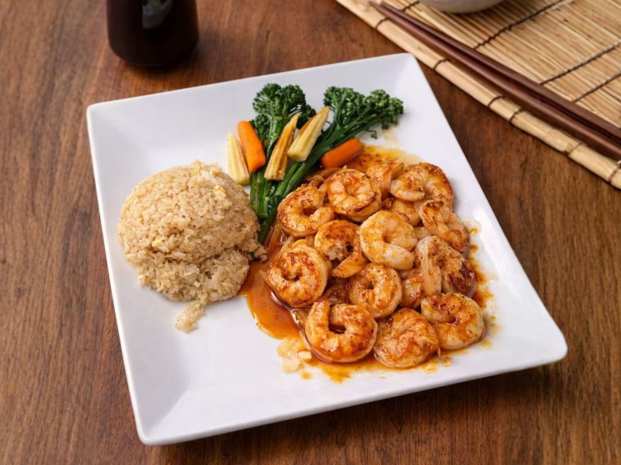 Grilled shrimp with fried rice and seasonal vegetables at Nori Hibachi Sushi, a Japanese Restaurant in Mt. Juliet