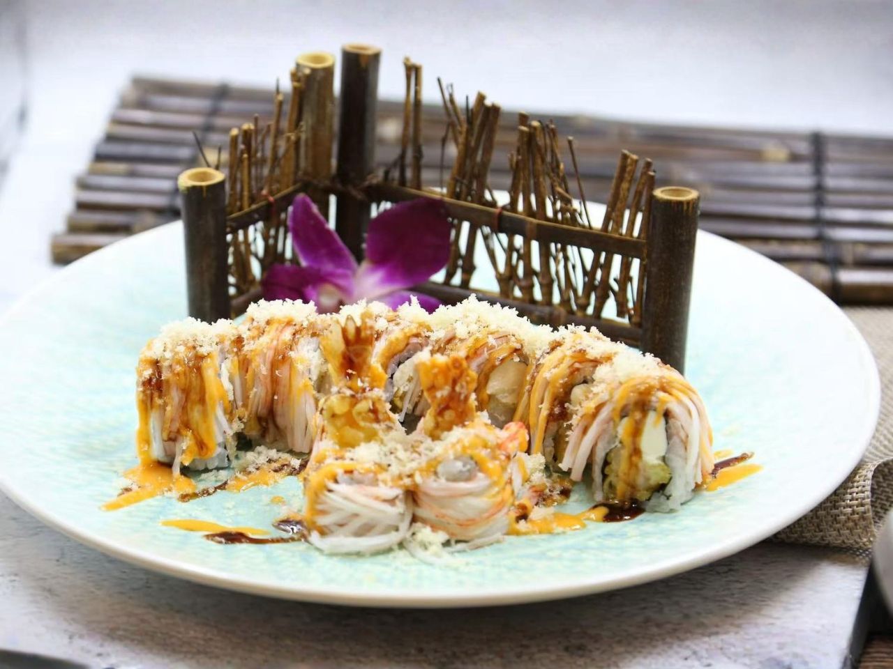 Sushi roll with crab, tempura flakes and spicy mayo at Nori Hibachi Sushi, a Japanese Restaurant in Mt. Juliet