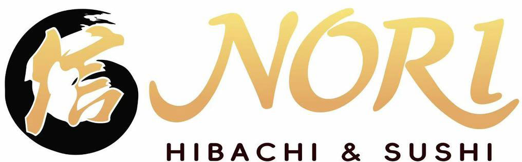 Restaurant logo featuring the character "信" (trust) as the emblem, paired with the restaurant name Nori Hibachi Sushi.
