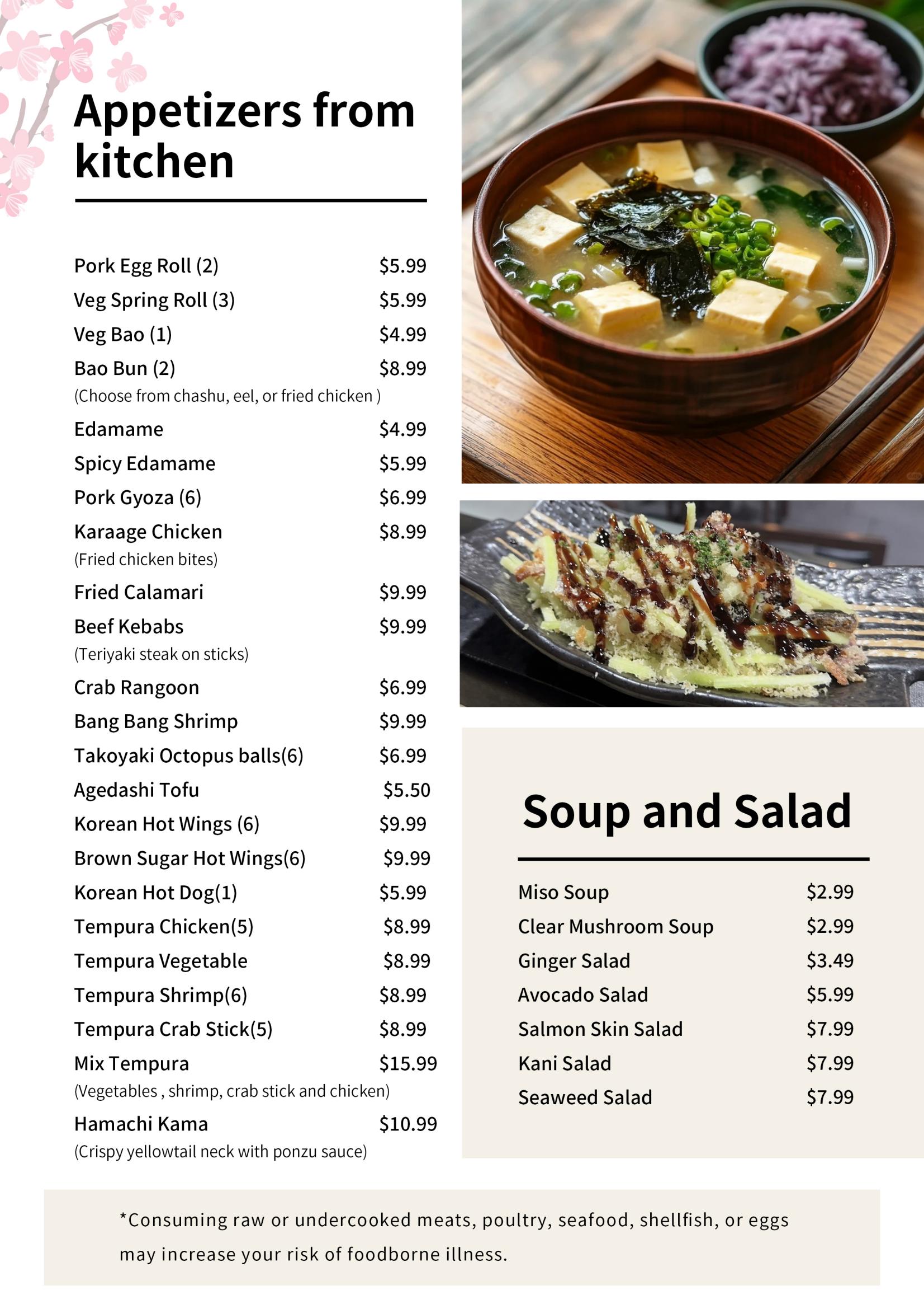 Noriya Japanese Cuisine Japanese Restaurant Menu Page 1