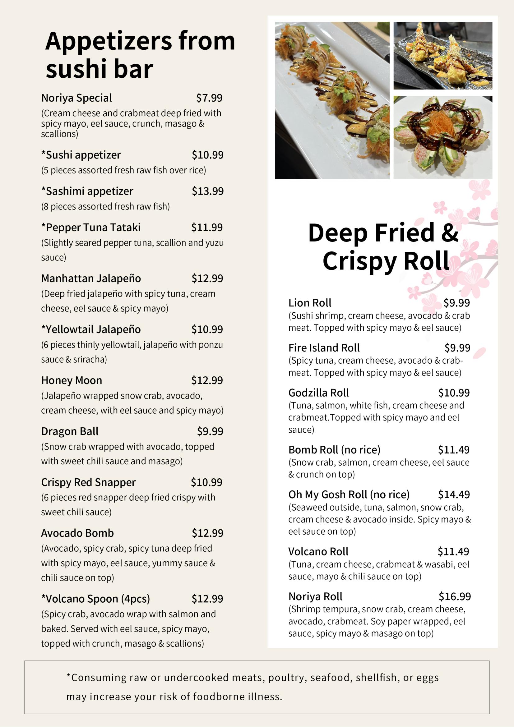 Noriya Japanese Cuisine Japanese Restaurant Menu Page 2