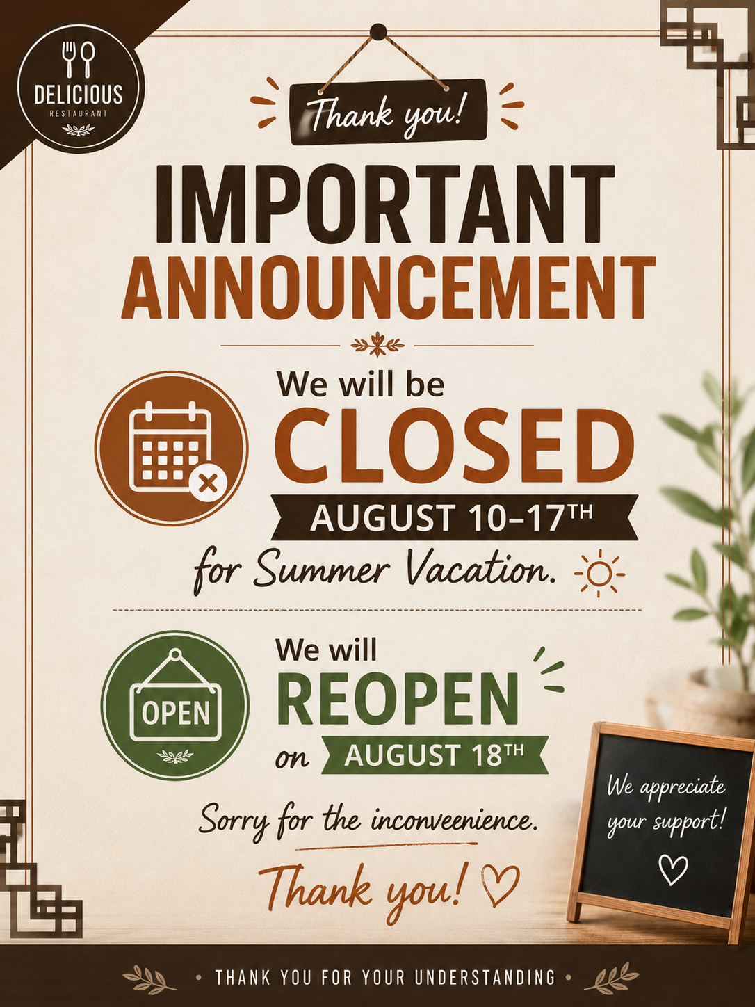 Notice of Special Operating Hours