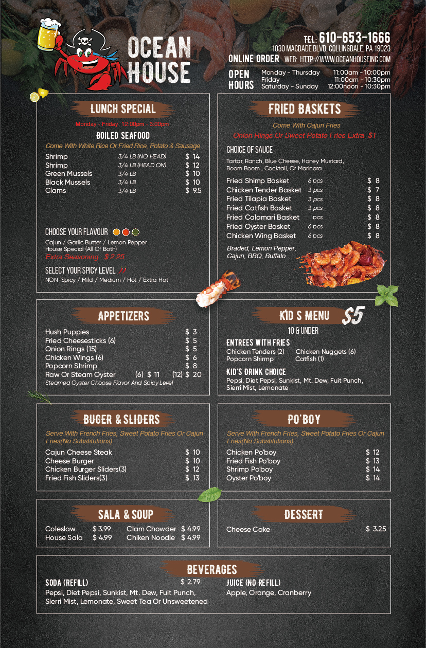Menu Ocean Seafood House
