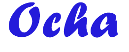 Blue handwritten Ocha brand logo of the Japanese eatery at Ocha Asian-Japanese Cuisine，a Asian Restaurant in Caldwell