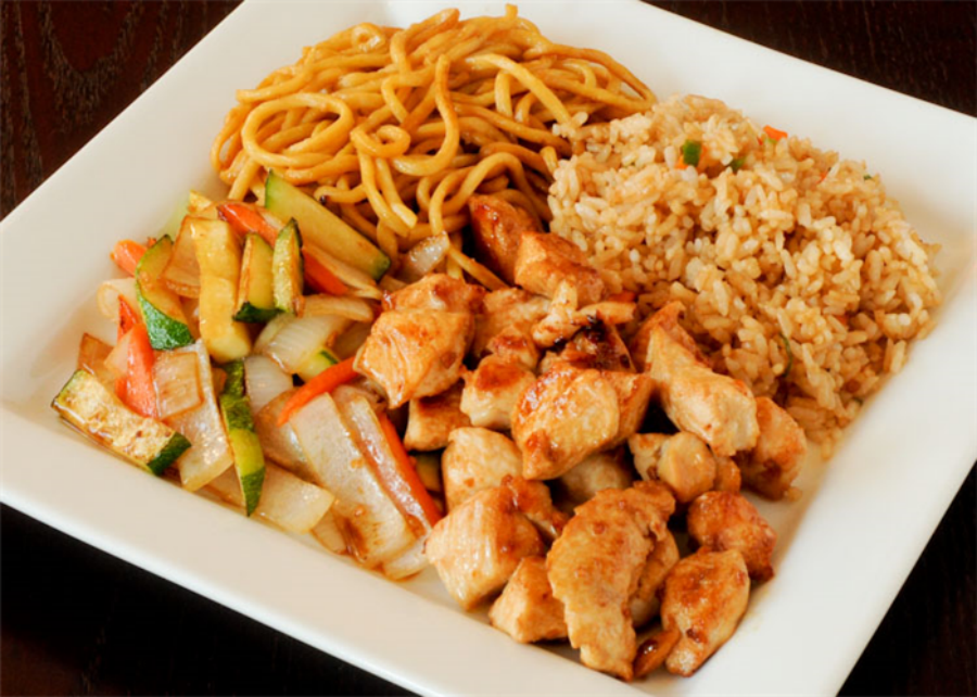 Chicken with noodles rice and veggies combo at Ocha Asian-Japanese Cuisine，a Asian Restaurant in Caldwell