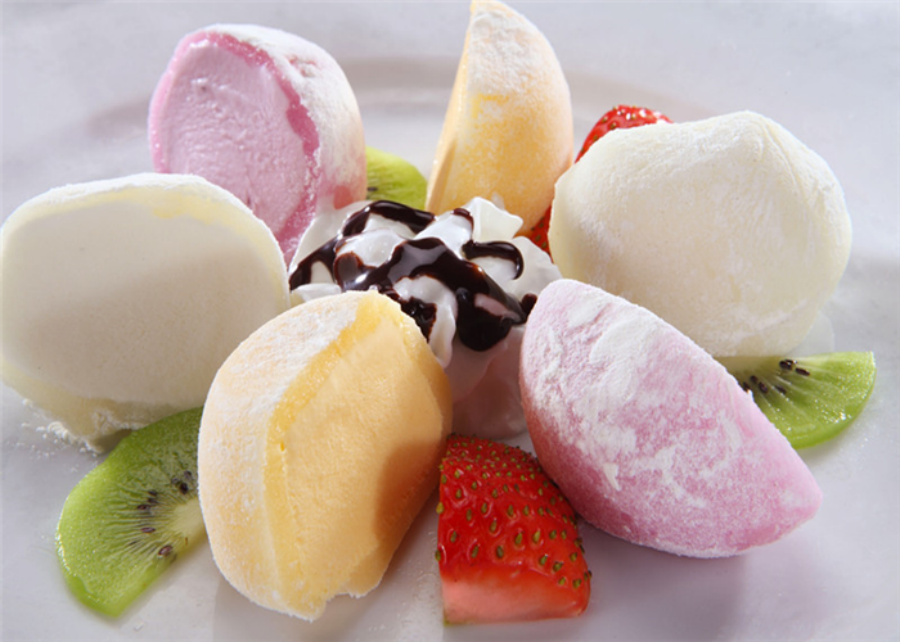 Colorful mochi ice cream served with fresh fruits at Ocha Asian-Japanese Cuisine，a Asian Restaurant in Caldwell