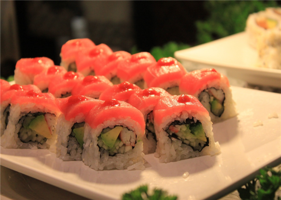 Fresh tuna topped avocado sushi roll at Ocha Asian-Japanese Cuisine，a Asian Restaurant in Caldwell