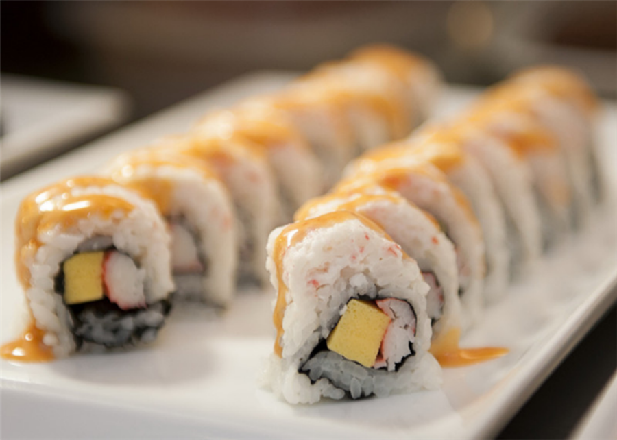 Sauced crab and tamago sushi roll at Ocha Asian-Japanese Cuisine，a Asian Restaurant in Caldwell