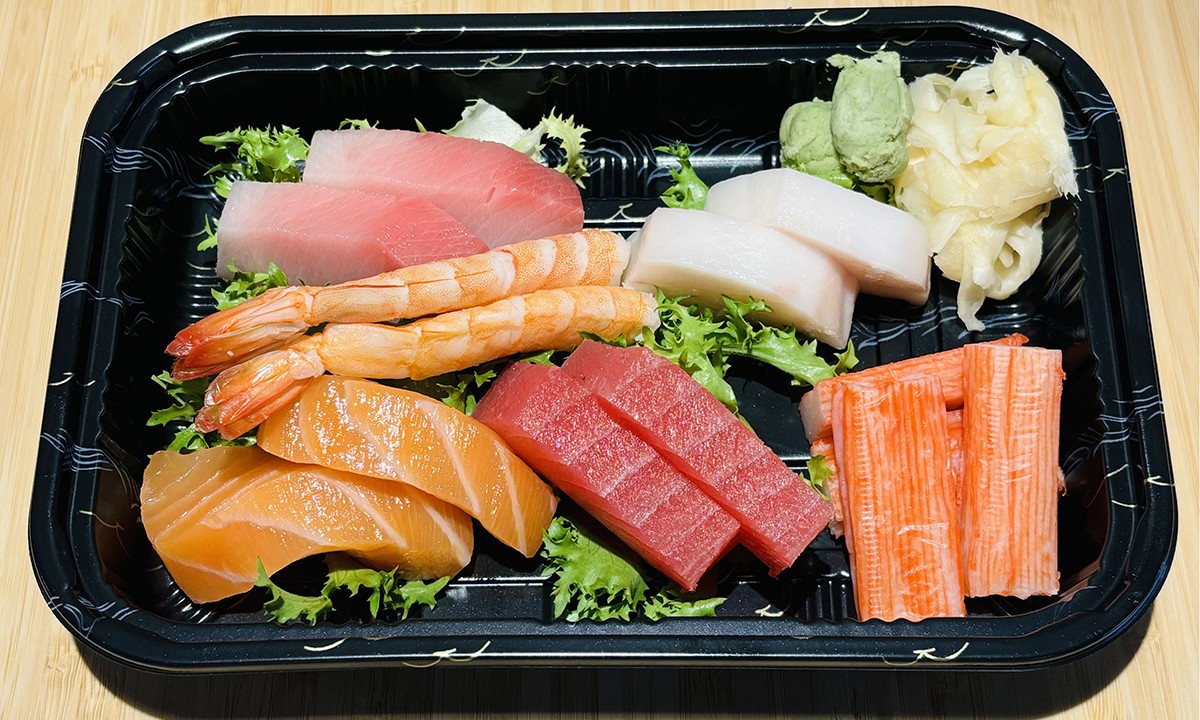 Assorted fresh sashimi with wasabi and ginger at Oishi Sushi Express, a Japanese Restaurant in Cherry Hill Township