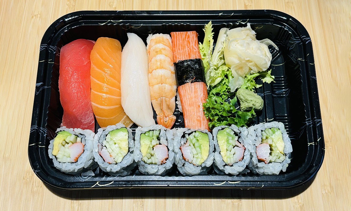 Assorted sushi and classic rolls with wasabi and ginger at Oishi Sushi Express, a Japanese Restaurant in Cherry Hill Township