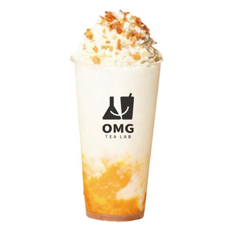 Mochi and mango topped drink at OMG TEA LAB, a Bubble Tea Store in Las Vegas