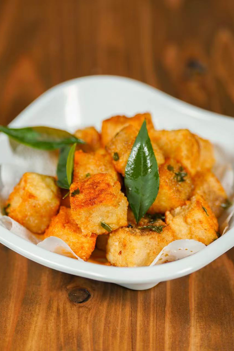 Fried tofu with herbs at One More Bite Dumpling House, a Chinese Restaurant in Chino