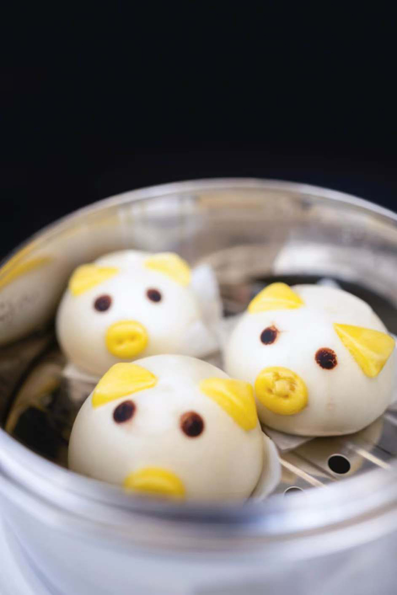 Piggy-shaped buns at One More Bite Dumpling House, a Chinese Restaurant in Chino