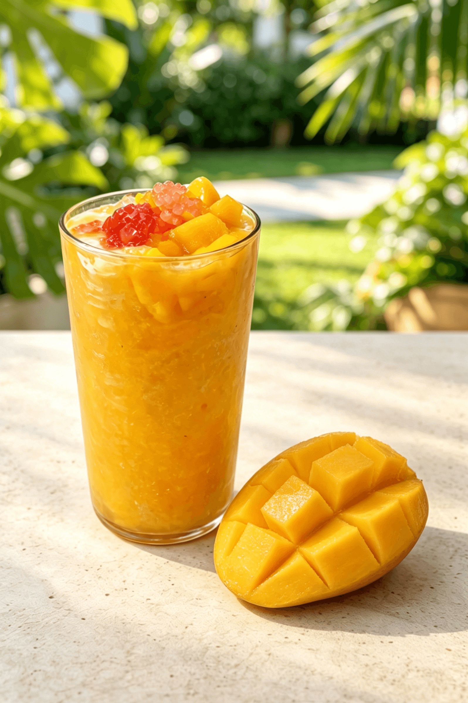 Creamy mango sago drink with mango pulp at One Tea, a Bubble Tea Store in Livingston