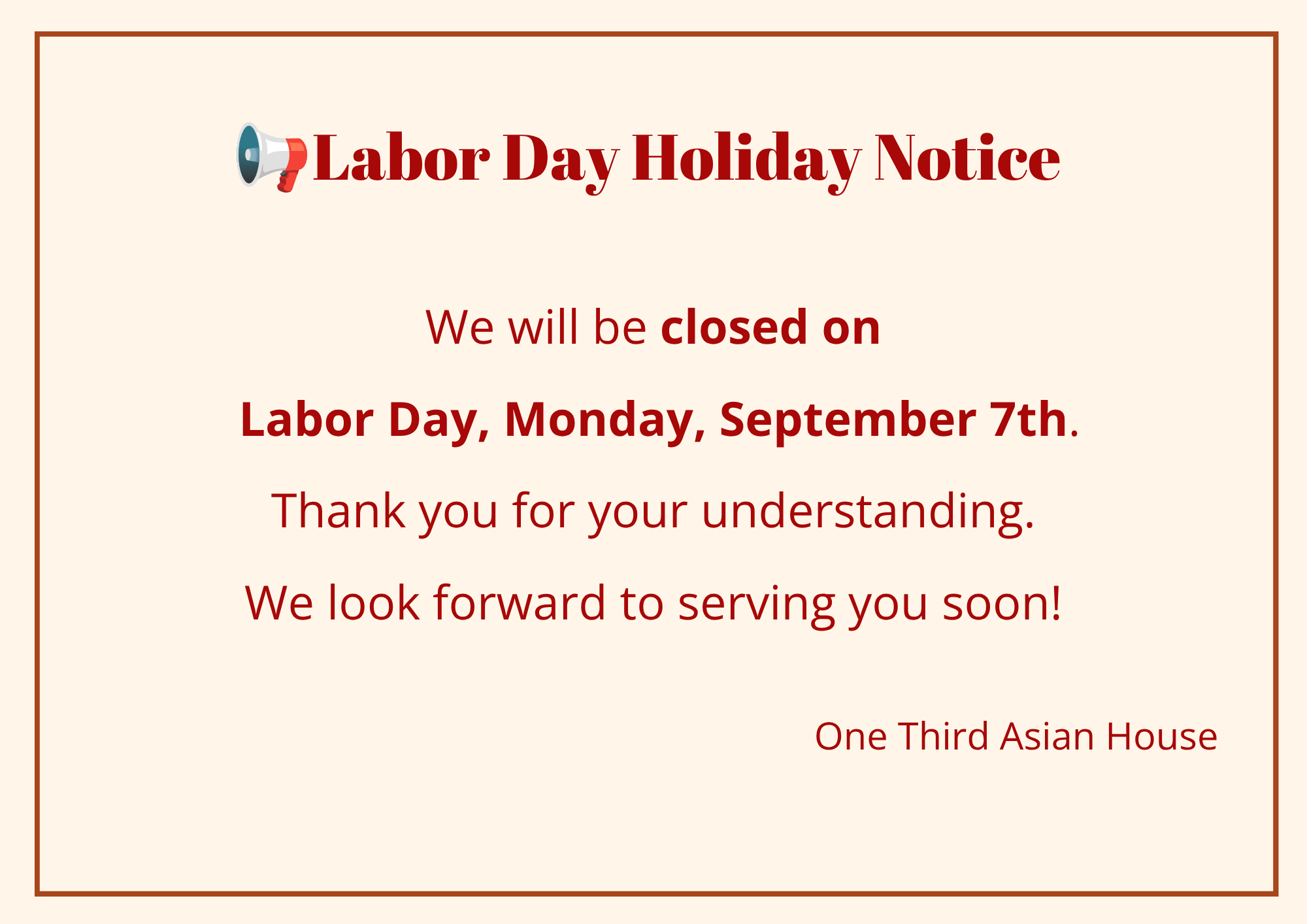 labor day holiday notice