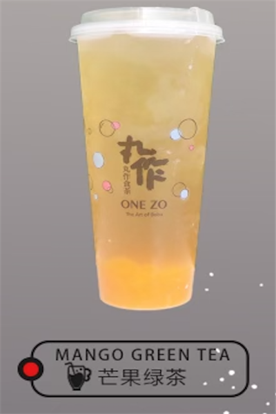 Sweet fruity mango iced green tea at OneZo，a Bubble Tea Store in Brookline