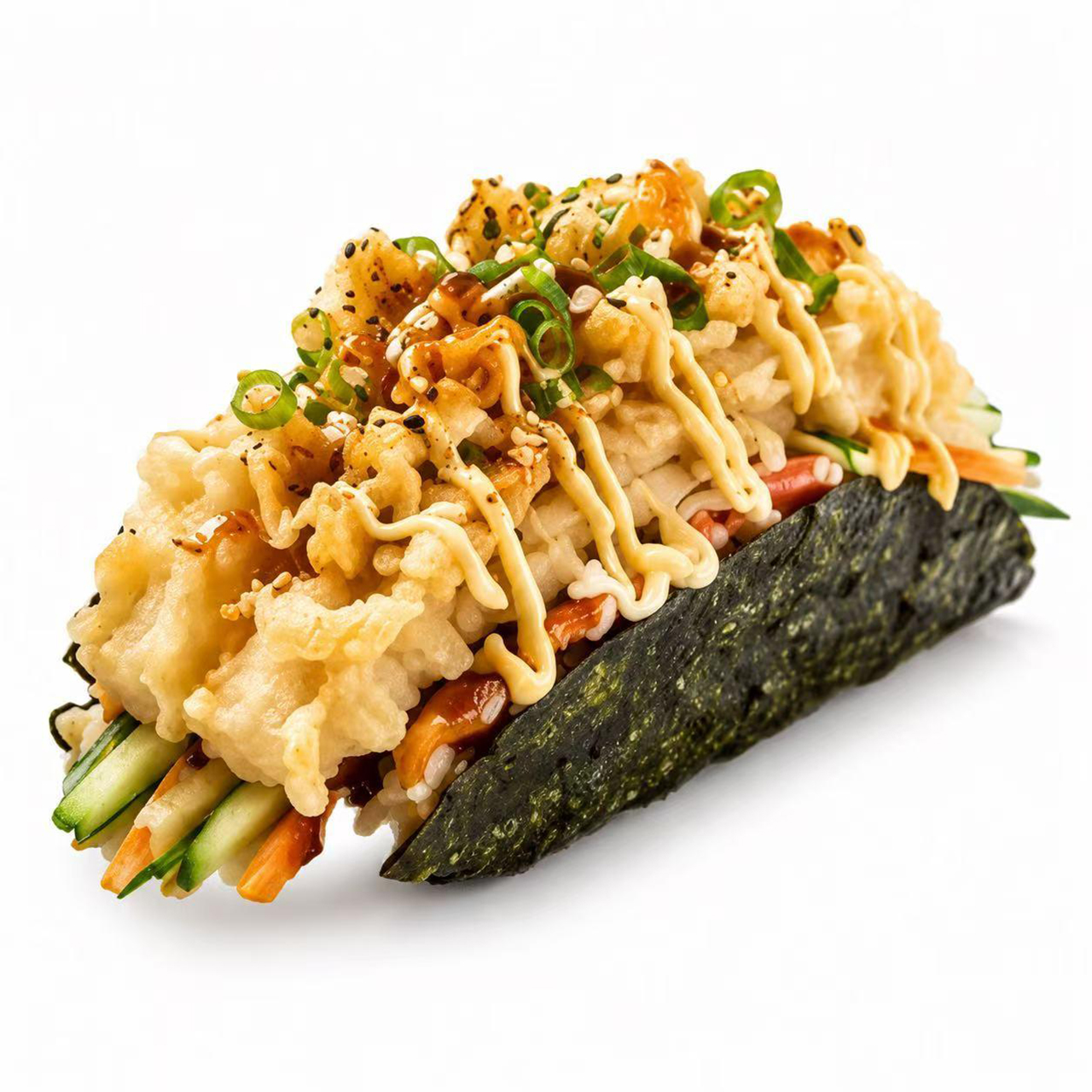 Crispy tempura Japanese hand taco at On Lab，a Creative Cafe and Bistro in New York