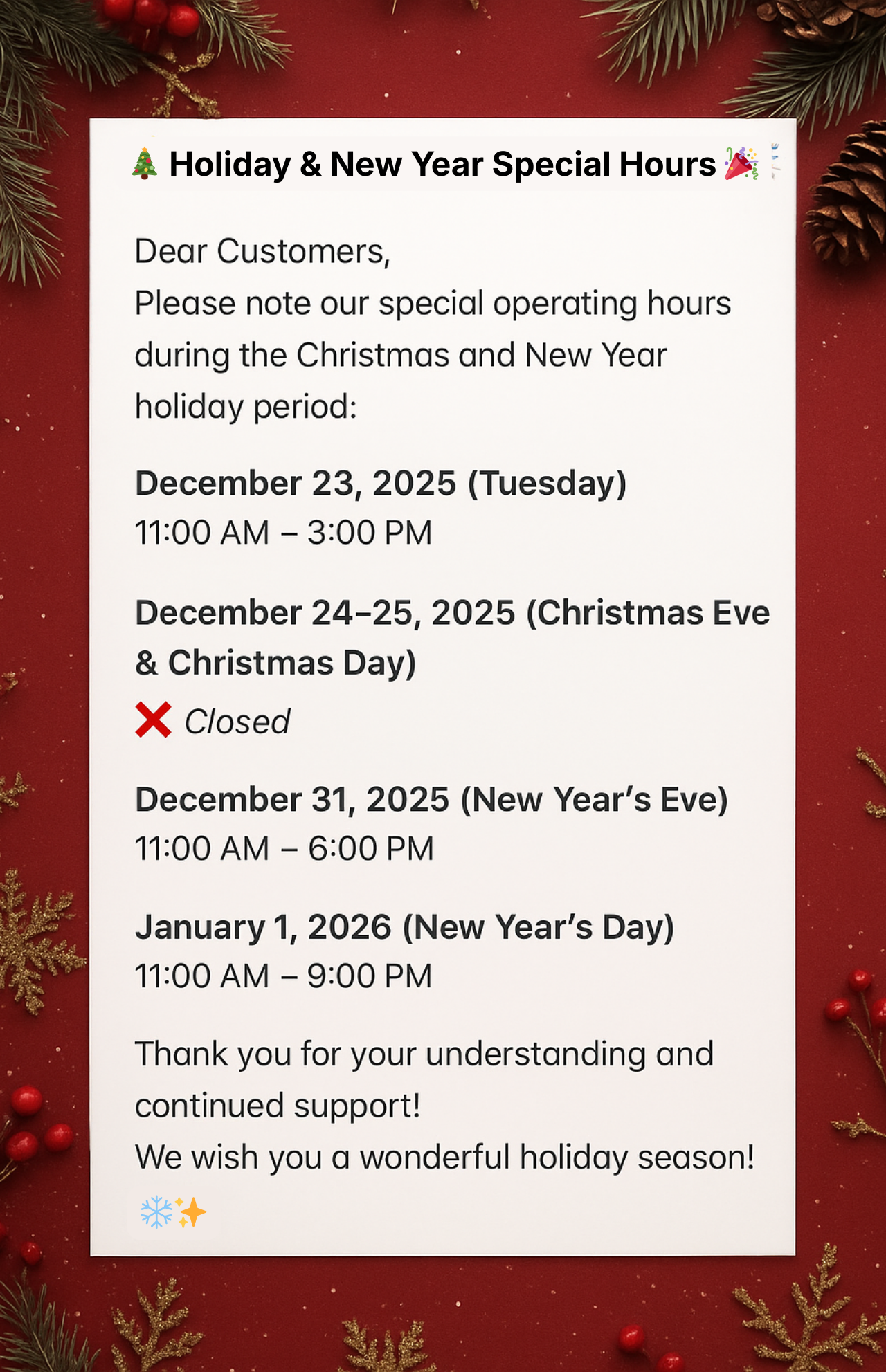 Holiday & New Year Special