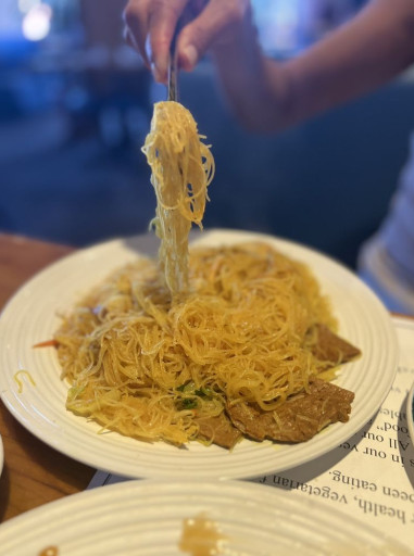 Singapore chow mei fun from Veggie Heaven, a kosher vegan restaurant in Teaneck