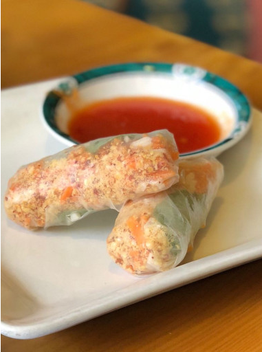 Moo shu basil roll from Veggie Heaven, a kosher vegan restaurant in Teaneck