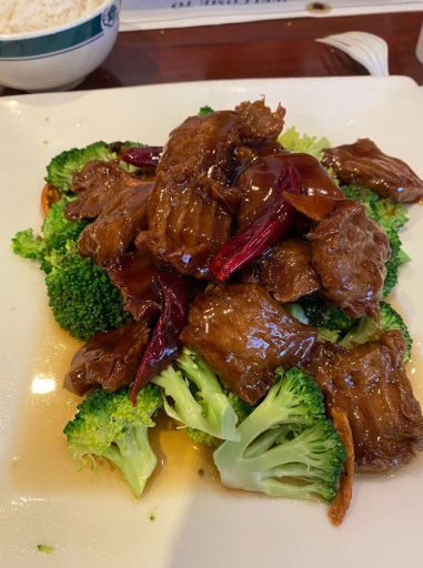 Orange beef from Veggie Heaven, a kosher vegan restaurant in Teaneck