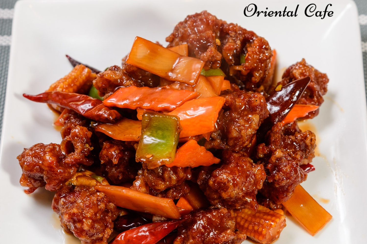 Crispy spicy chicken with peppers and dried chilies at Oriental Cafe, a Chinese Restaurant in Rockville