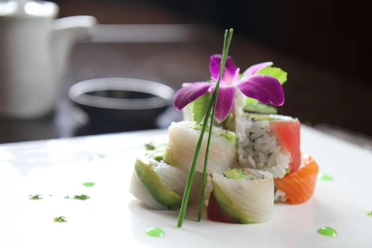 Assorted sushi roll with orchid and green garnish, at Oriental Palace, a Asian Restaurant in Lawnside