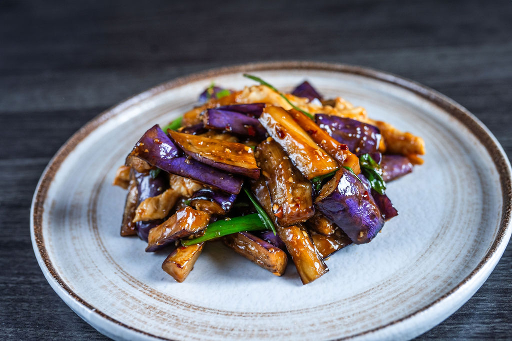 Stir-fried eggplant in garlic sauce with meat at Origami Asian Fusion Exton, an Asian Fusion Restaurant in Exton