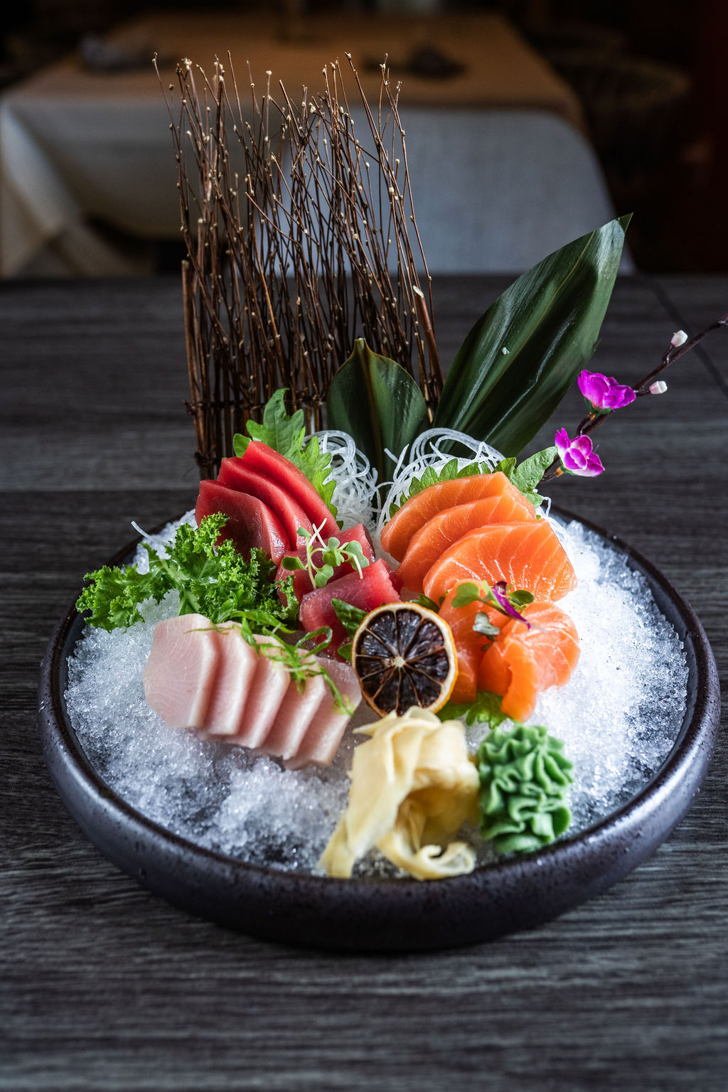 Assorted sashimi platter with tuna, salmon and garnishes at Origami Asian Fusion Exton, an Asian Fusion Restaurant in Exton