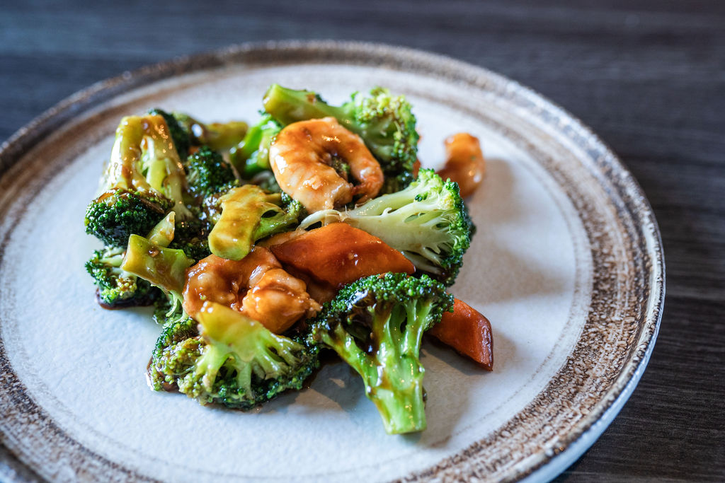 Shrimp stir-fry with broccoli in savory sauce at Origami Asian Fusion Exton, an Asian Fusion Restaurant in Exton